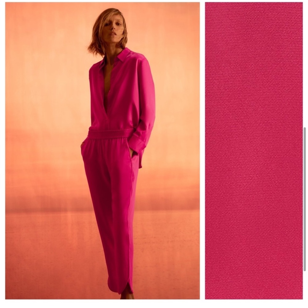 ZARA Fuschia Satin Effect SplitHigh Waist Trousers